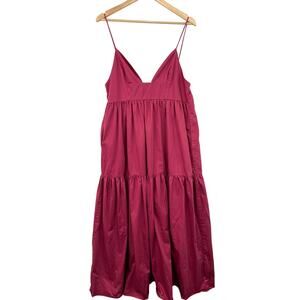 Modern Citizen Oralia Taffeta Tiered Maxi Dress Large Cotton Berry Cranberry